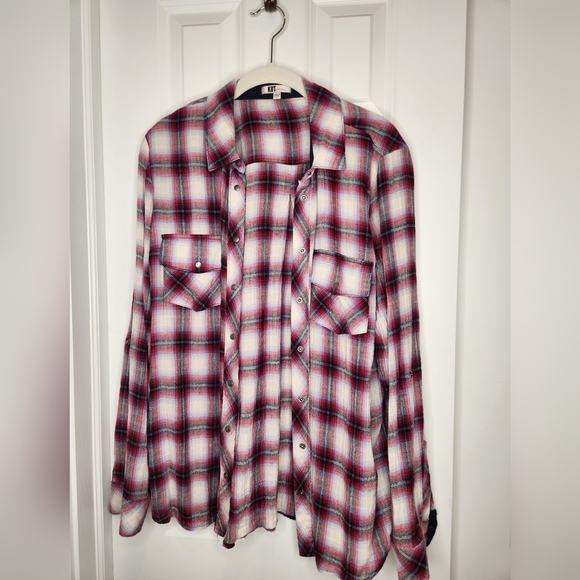 EUC Kut from the Kloth Womens Gauzy Plaid Snap Button Long Sleeve Shirt - Picture 1 of 5